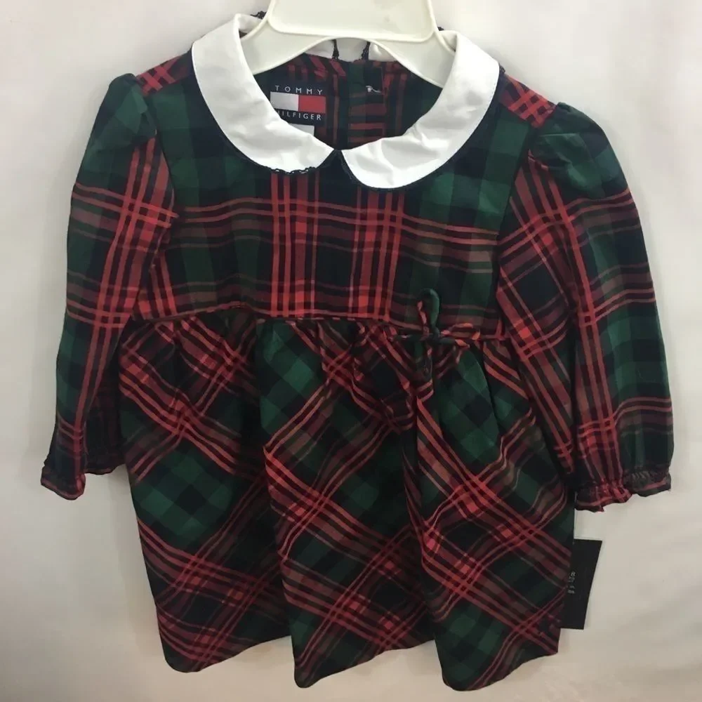 Tommy Hilfiger Dress Size 6- 12 mo Green Red NWT - Picture 1 of 5